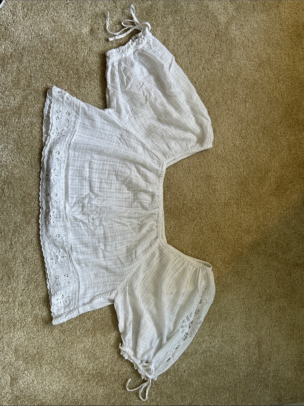 American Eagle Outfitters White Off-Shoulder Eyelet Blouse